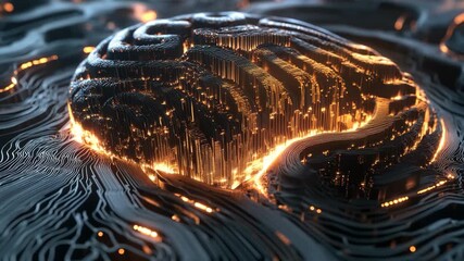 AI CPU micro chip forms cybernetic brain with neural connections in a digital landscape, AI CPU micro chip creates cybernetic brain with neural network - Powered by Adobe