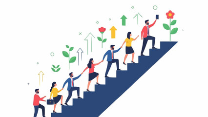 Teamwork and Collaboration Climbing Stairs Towards Success.