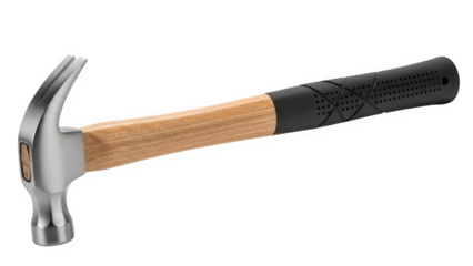 Modern claw hammer with wooden handle and black grip