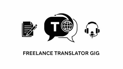 Freelance Translator Gig Icons Representing Translation Services.