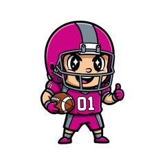 Obraz premium Cute Cartoon American Football Player Character with Ball.