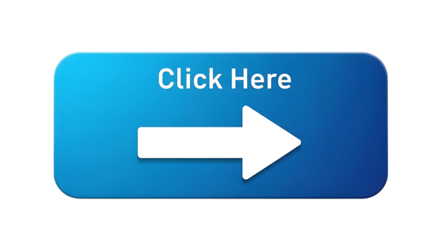 Blue button with white arrow and click here text isolated on transparent background - Powered by Adobe