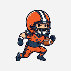 Cute Cartoon American Football Player Running with Ball.