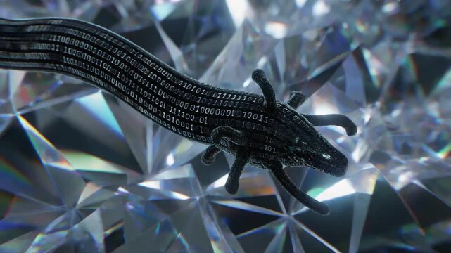 Abstract Black Creature Crawling Over Sparkling Diamonds Macro Shot