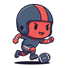 Cute Chibi American Football Player Running with Ball.