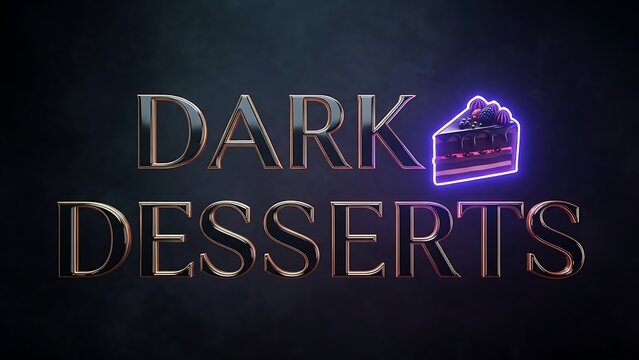 Dark desserts logo with neon cake slice - elegant and mysterious confectionery art.