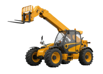Yellow telehandler with extended boom transparent background cutout png