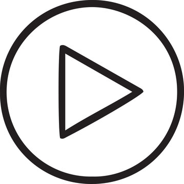 Minimalist black outline play button icon in a circle, representing media start, video playback, and audio stream initiation for digital user interfaces and modern web applications