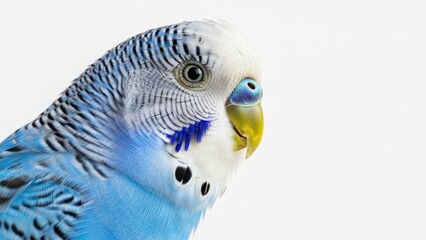 Close up of a Blue and White Budgerigar in Profile