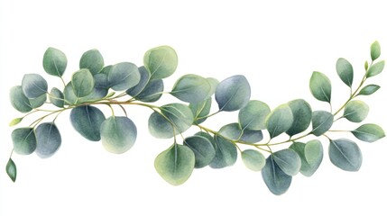 Obraz premium Watercolor eucalyptus branch green leaves botanical illustration