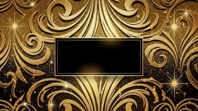 Elegant gold frame with swirling patterns and starry night background