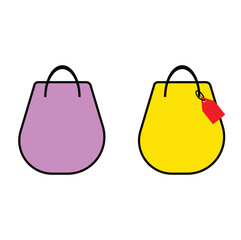 Illustration of a simple colorful shopping bag icon. Mall, supermarket, market, paper, plastic.