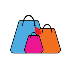 Illustration of a simple colorful shopping bag icon. Mall, supermarket, market, paper, plastic.