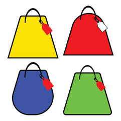 Illustration of a simple colorful shopping bag icon. Mall, supermarket, market, paper, plastic.