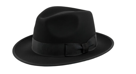 Classic Black Fedora Hat on White Background.