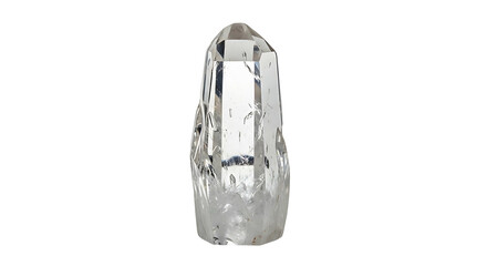 Clear Quartz Crystal Gemstone on White Background.