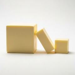 Obraz premium Three blocks of butter on white background