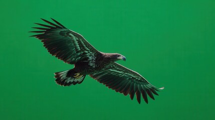 Obraz premium Eagle soars through the sky against a green background during daylight hours