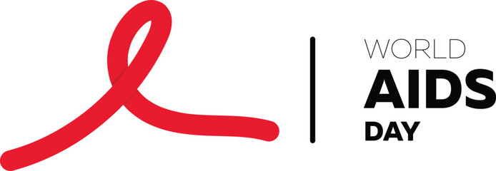 World AIDS Day Banner. Red Awareness Ribbon World First Aid Day solidarity symbol. Healthcare and medical concept. Template for 1st December AIDS Day Poster. Social Media