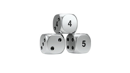 Stacked Dice Showing Numbers 4, 3, and 5 on White Background