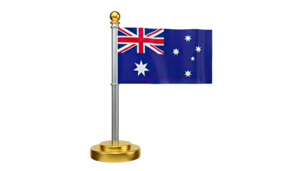 Australian Flag on a Golden Stand, Isolated on White
