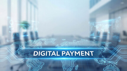 Digital Payment Global Network with Futuristic Business Technology Interface