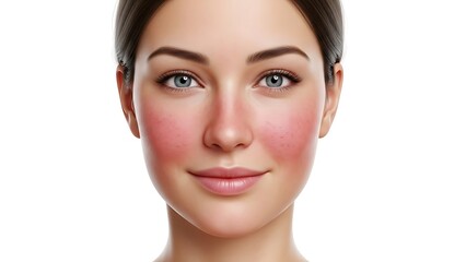 Obraz premium Close-up portrait of a woman with rosacea on her cheeks.