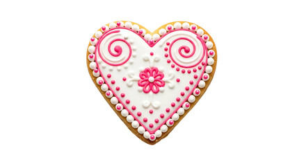 Decorated Heart Shaped Cookie with Pink and White Icing.