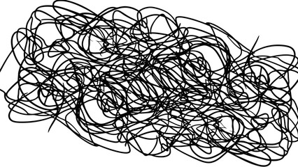 Chaotic black scribbles on a white background, abstract and messy line art