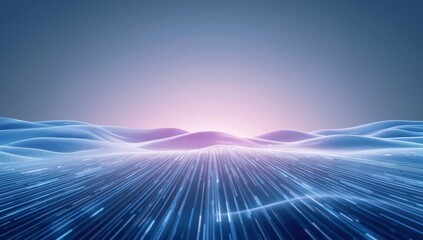 Abstract Digital Data Landscape with Flowing Light Lines and Futuristic Technology Background