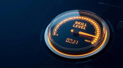 Digital Skill Level Meter Indicating High Performance and Progress