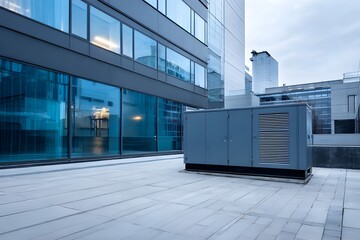 Large commercial backup generator behind office building, reliable power source for business