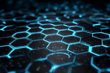 Hexagonal network grid with glowing edges and technological patterns for futuristic design