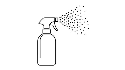 Simple Line Art Illustration of a Spray Bottle Dispensing Liquid Droplets.