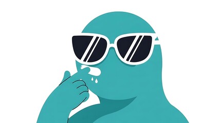 Teal Person Wearing White Sunglasses Picking Nose.