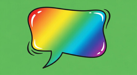 Vibrant rainbow speech bubble on green background