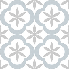 Fototapeta premium pattern, seamless, quatrefoil, tulip, flower, floral, geometric, moorish, arabesque, minimalist, modern, wallpaper, background, texture, grey, white, pastel, vector, illustration, design, decorative, 