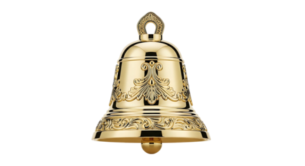 Golden Bell with Ornate Engravings Isolated on White Background.