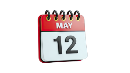 Calendar showing May 12th isolated on white background