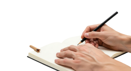 Hands Writing in a Notebook with a Pen.