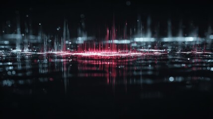 Visual representation of sound waves with red and white colors over dark background showing patterns and movement