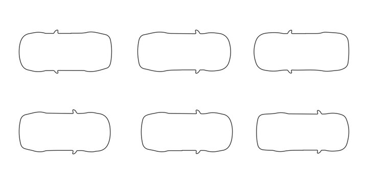 CAD Drawings. Top down plan view only of passenger cars outline , including sedan, hatchback, SUV, coupe, and station wagon isolated on white background. Vector illustration.