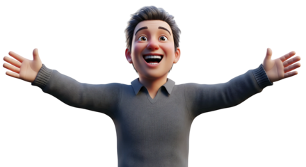 Joyful man with open arms expressing happiness and excitement.