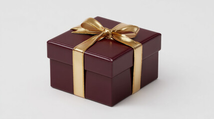 Obraz premium Elegant Brown Gift Box Wrapped with Golden Ribbon