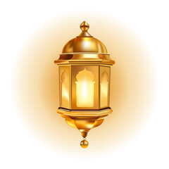 Elegant Gold Islamic Lantern 3D Render for Ramadan and Eid Celebration Design