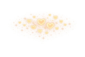 Glowing Golden Hearts Light Effect with Sparkles, Transparent PNG