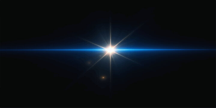 Abstract blue star light flare motion background with a dark space digital ray effect