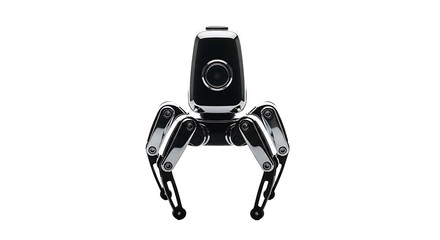 Modern robotic dog with camera on white background.