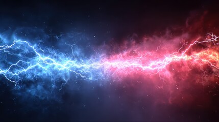 Electric energy flows in blue and red against a dark background showcasing vibrant lightning effects in dynamic motion