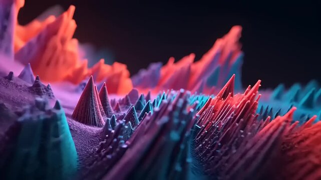 Abstract Landscape with Vibrant Colors and Geometric Peaks.